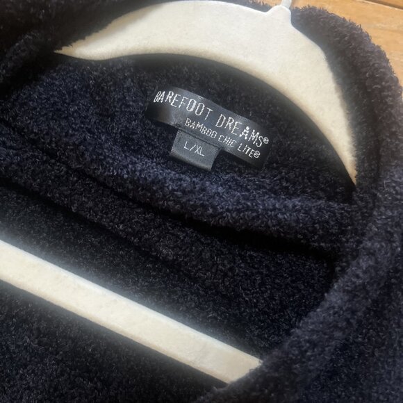 Barefoot Dreams Bamboo Chic Black Cardigan Waterfall Open Front Pockets L/XL - Picture 5 of 7